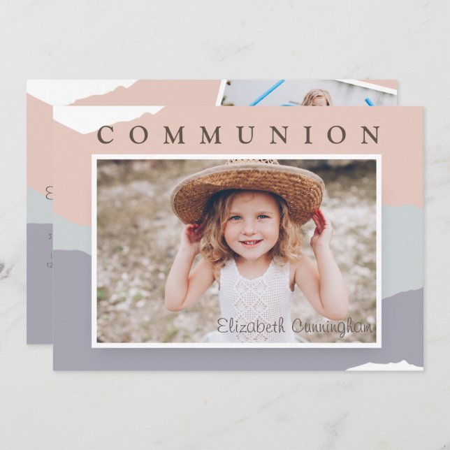 Foto de Abstrato Moderno Convite à Primeira Comunh (Frente/Verso)