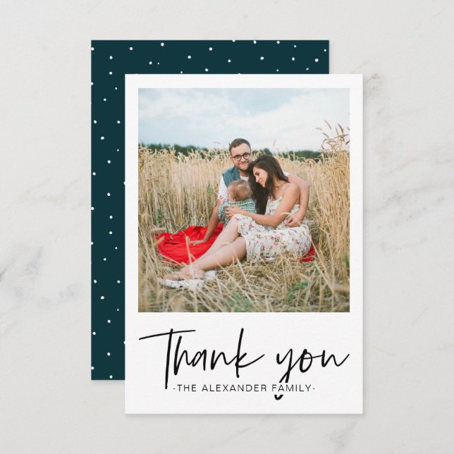 Foto de agradecimento com pontos modernos em azul  (Frente/Verso)