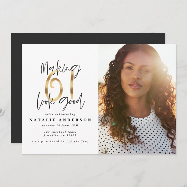 Foto de aniversário de 61 ruas, preto e dourado (Frente/Verso)