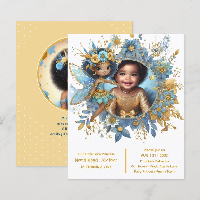 Foto de Aniversário Pequena Fada Negra Princesa Af (Frente/Verso)