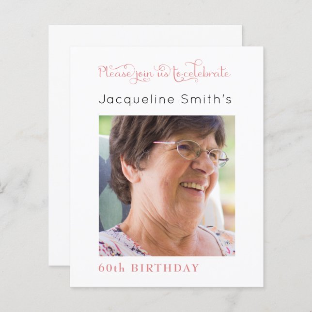 Foto de aniversário rosa embebida (Frente/Verso)