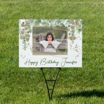 Foto de Aniversário Verde e Dourado Folhas de Selv