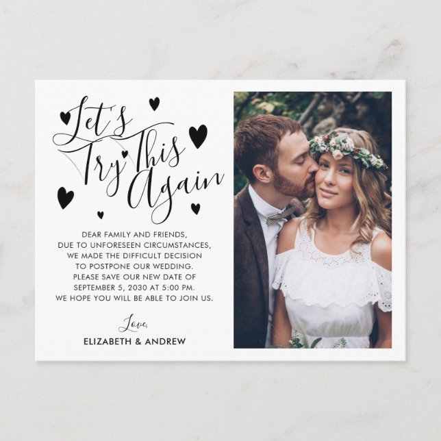 Foto de Anúncio de Adiamento de Casamento com Muda (Frente)