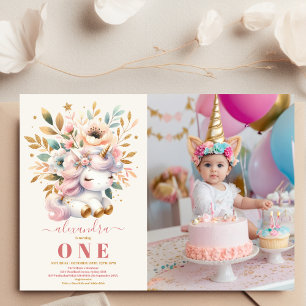 Foto de aquarela Unicorn Convite de Aniversário 1r