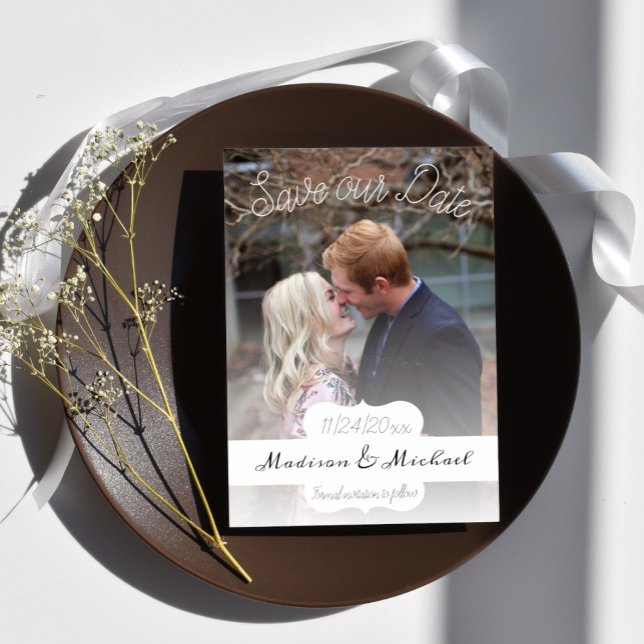 Foto De Banner Branco Suave Salva O Anúncio De Dat (Soft White Banner Photo Save the Date)