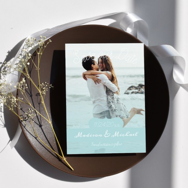 Foto de Banner de Teal Suave Salva O Anúncio De Da (Soft Teal Banner Photo Save the Date)