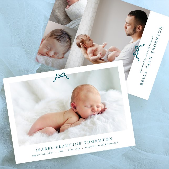 foto de bebê com laço azul simples anúncio de nasc (Criador carregado)