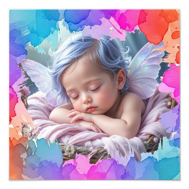 Foto de Bebê Dormindo com Aquarela de Pastel Macio (Frente)