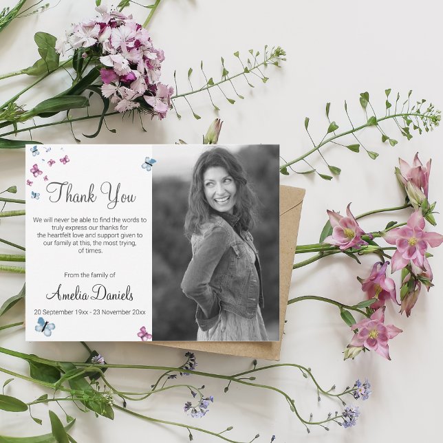 Foto de borboleta azul rosa no Cartões de agradeci (Criador carregado)