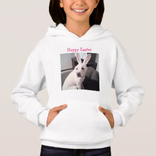 Foto de Cachorro Branco Vestindo Ouvidos Coelhinho