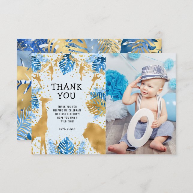 Foto de Cartões de agradecimentos Azul Safari (Frente/Verso)