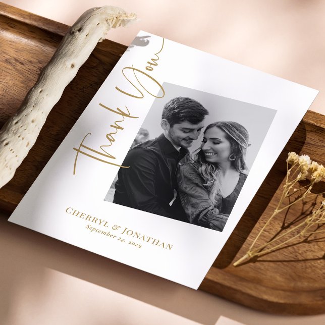 Foto de Cartões de agradecimentos de Casamento Ele (Elegant Custom Photo Wedding Thank You Card)