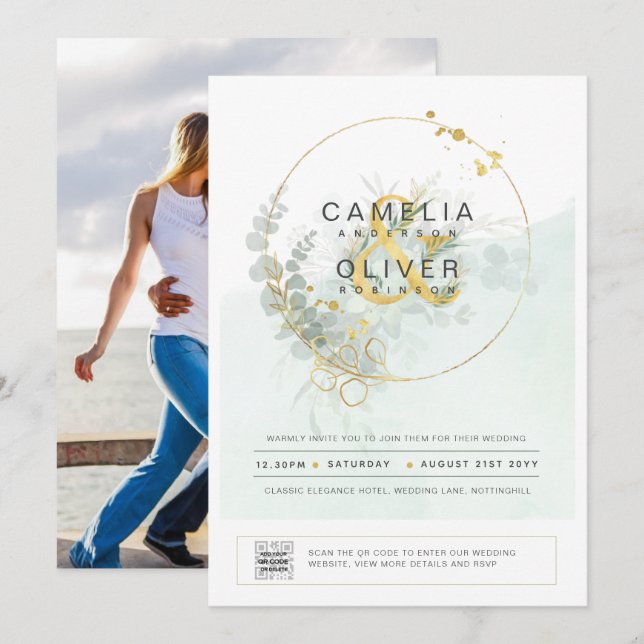 Foto de Casamento Convite Greenerescência Botânica (Frente/Verso)