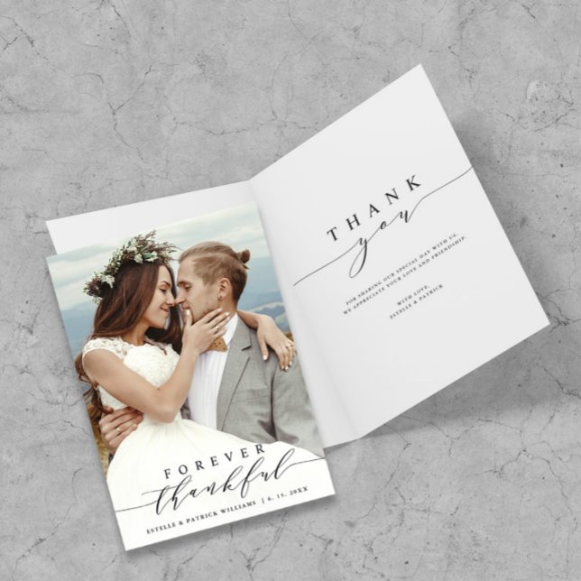 Foto de casamento de agradecimento ao Black Script (Front & Inside)