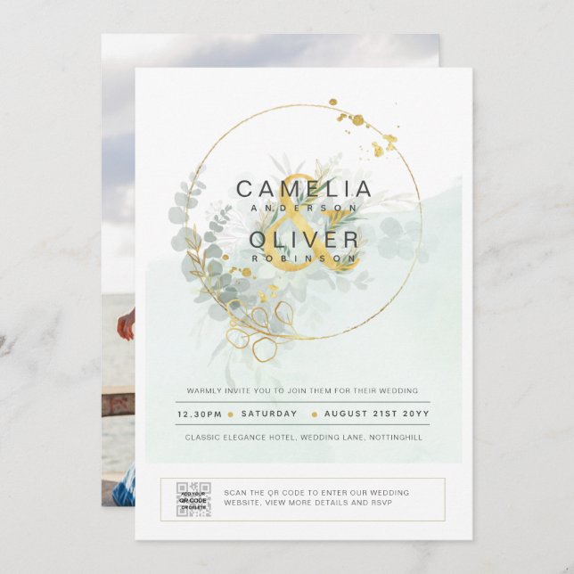 Foto de Casamento de Convite em Verde Moderno CÓDI (Frente/Verso)