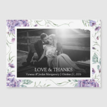 Foto de Casamento de Frame Floral Roxo e Obrigados