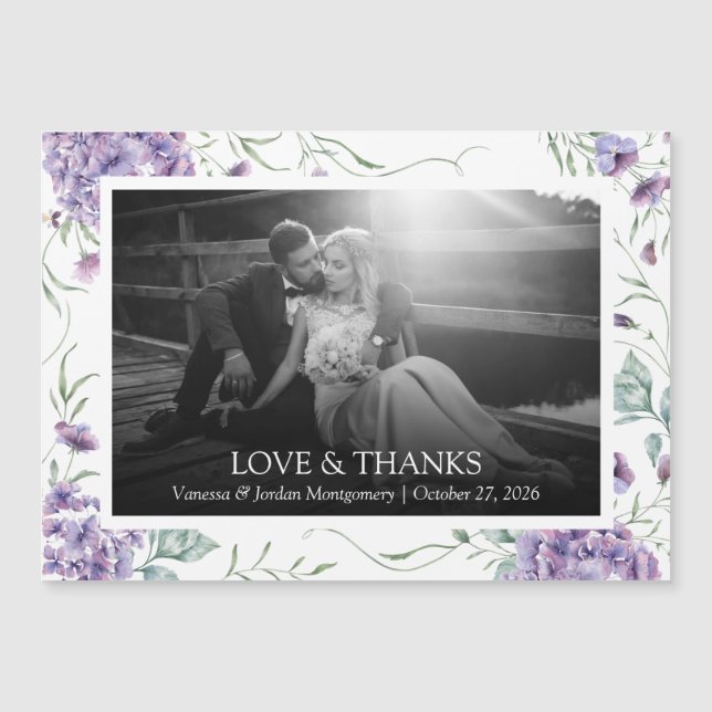 Foto de Casamento de Frame Floral Roxo e Obrigados (Frente)