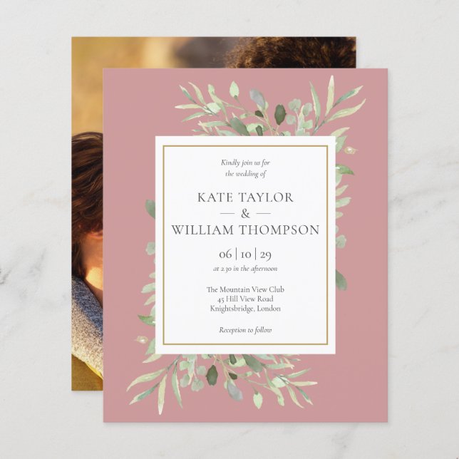 Foto de casamento do Rosa Dusty Greenery do Orçame (Frente/Verso)