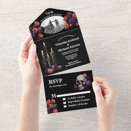 Foto de Casamento Floral Preto do gótico Halloween
