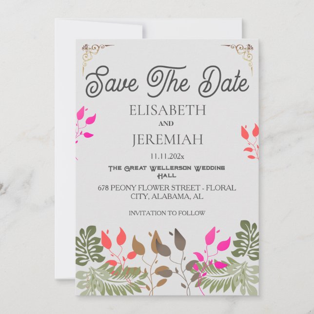 Foto de casamento Floral Salvar o anúncio de data (Frente)