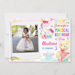 Foto de convite de aniversário para Unicorn e Prin