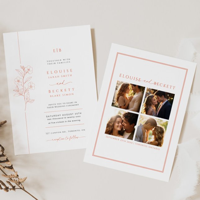 Foto de Convite de Casamento Floral de Laranja Mín (Criador carregado)