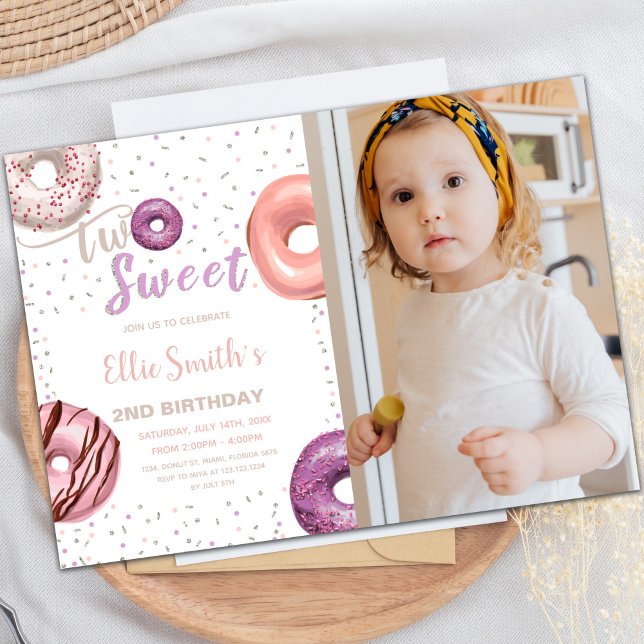 Foto de Convites de Aniversário com Rosquinha Rosa (Two Sweet Pink Donut Birthday Invitations photo)