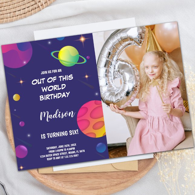 Foto de Convites de Aniversário do Espaço Exterior (Green Planet Outer Space Birthday Invitations phot)