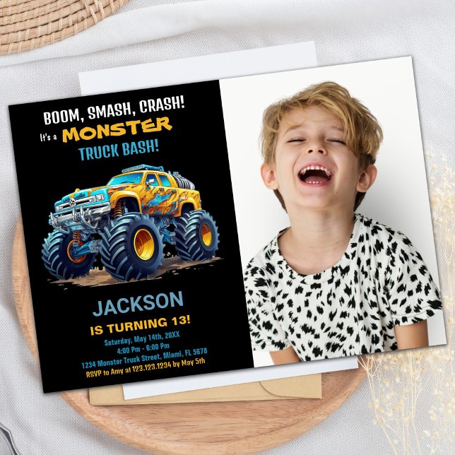 Foto de Convites de Aniversário do Monstro Amarelo (Yellow Monster Truck Birthday Invitations Photo)