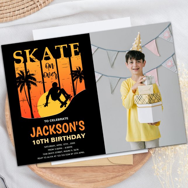 Foto de Convites de Aniversário do Quadro Laranja (Orange Skateboard Birthday Invitations photo)