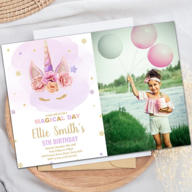 Foto de Convites de Aniversário do Unicórnio Roxo (Purple Glitter Unicorn Birthday Invitations Photo)
