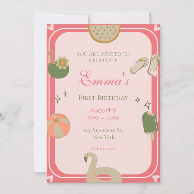 Foto de convites para festas de Piscina de 1rua. (Frente)