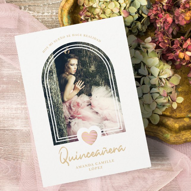 Foto de Coração Rosa Moderno Espanhol Quinceañera (Criador carregado)