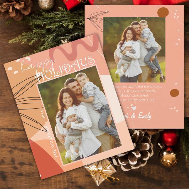 Foto de Design de Terracota Abstrato Feliz Natal  (Abstract Terracotta Design Photo Happy Holidays Card)