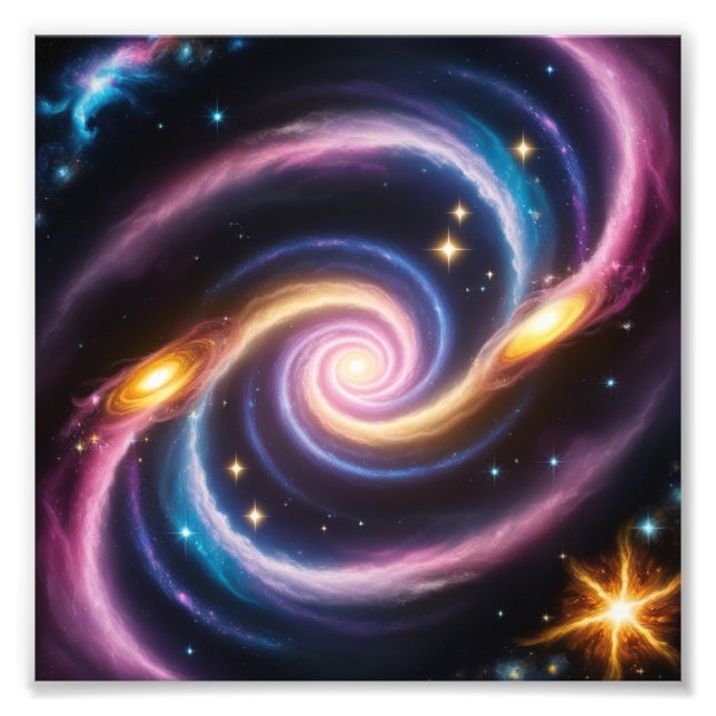 Foto de estrelas e galáxias de diferentes cores (Frente)