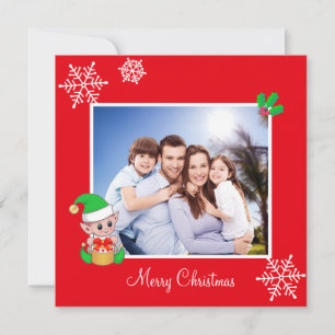 Foto de Família Editável & Elfo Fofo em Natal Verm