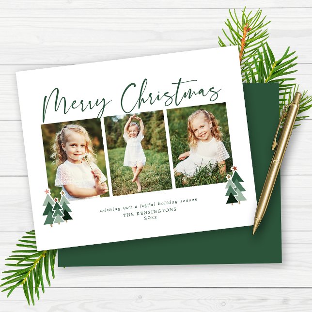 Foto de Feriado de Árvores de Natal Modernas do Or (Budget Modern Christmas Trees Holiday Photo Card)
