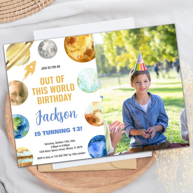 Foto de Foguete Externo Convites de Aniversário (Photo Rocket Outer Space Birthday Invitations)