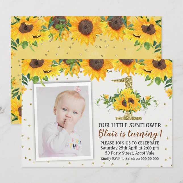 Foto de girassol Primeira Menina de Convite de Ani (Frente/Verso)