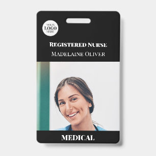 Foto de ID de Enfermeira Médica com Crachá de Logo