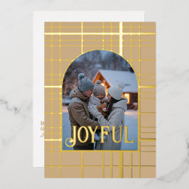 Foto de Natal com Gingham Dourado e Bege