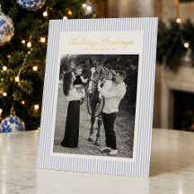 Foto de Natal com Listras Azuis Elegantes