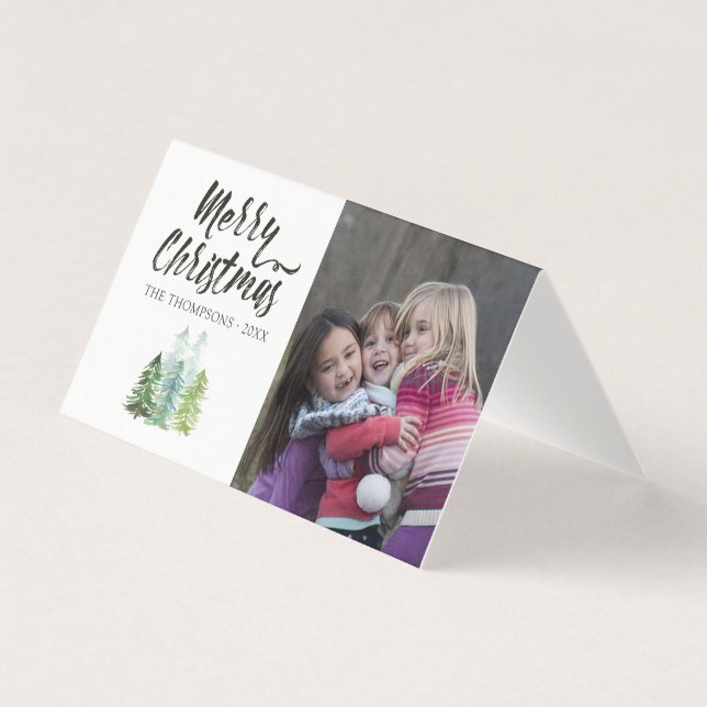 Foto de Natal com Pinheiros em Aquarela (Frente)