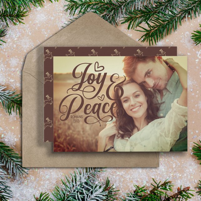Foto de Natal com versículo bíblico cristão de ale (Joy and Peace Christian Christmas photo greeting card.)