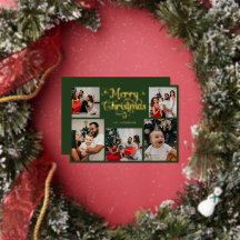Foto de Natal da Família em Verde e Dourado Retro