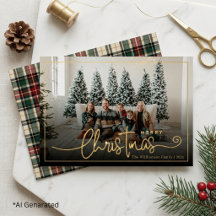 Foto de Natal da Família em Xadrez Verde e Vermelh