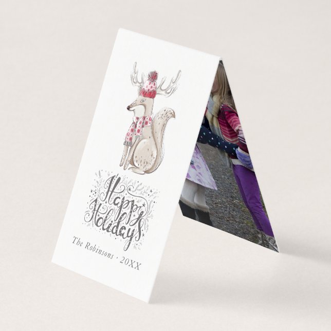 Foto de Natal da Raposa de Inverno em aquarela fof (Frente)