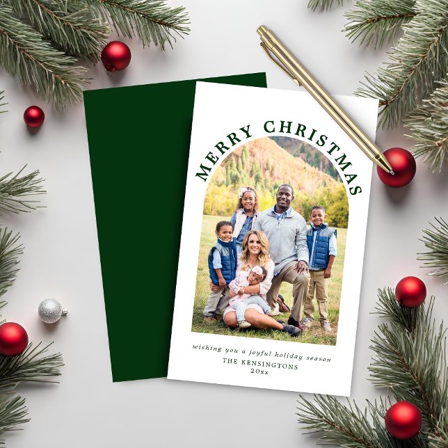 Foto de Natal de Arch Verde BUDGET (BUDGET Green Arch Christmas Holiday Photo Card)