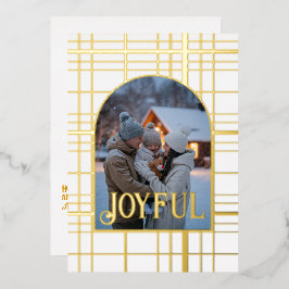 Foto de Natal de Gingham Dourado e branco