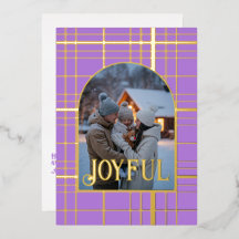 Foto de Natal de Gingham, lavanda e Dourada